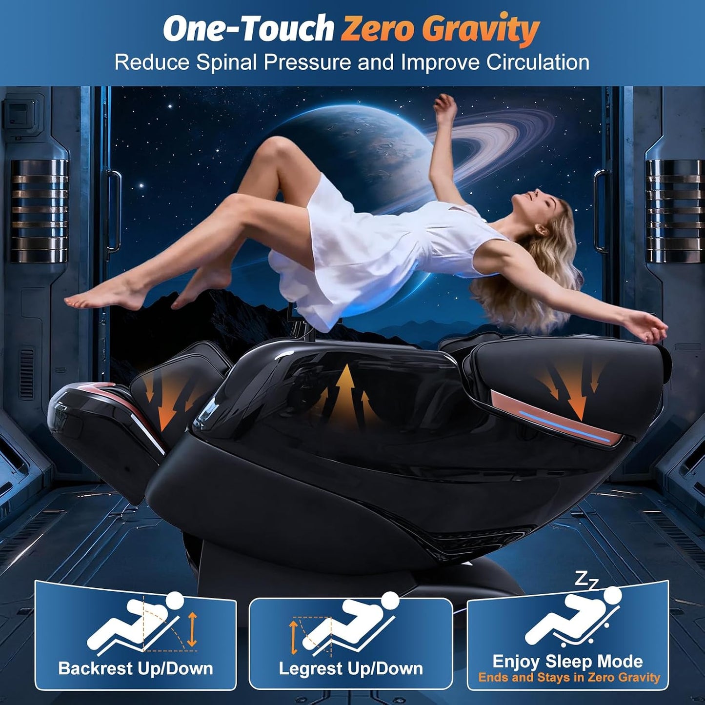 Massage Chair Full Body, 2026 Zero Gravity Sl-Track Shiatsu Massage Chairs Recliner with AI Voice, LED Backlight Remote Control, Waist & Calf Heating, Phone Joystick and Holder, G6 Black