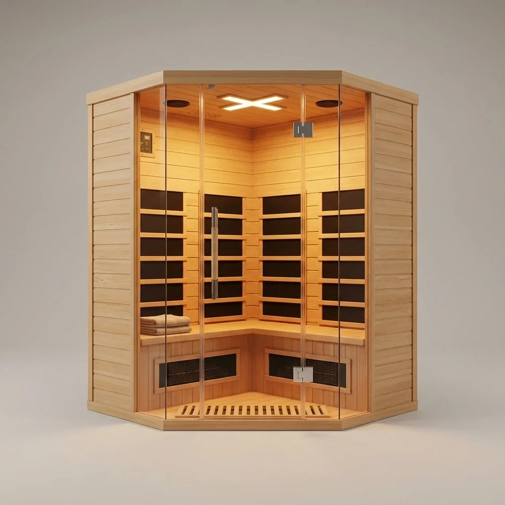 Infrared Sauna Designed for Home Wellness, 2-Person Corner, Canadian Hemlock, 7 Heating Panels, App Control