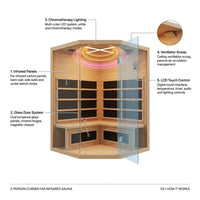 Infrared Sauna Designed for Home Wellness, 2-Person Corner, Canadian Hemlock, 7 Heating Panels, App Control — product view 3