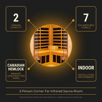 Infrared Sauna Designed for Home Wellness, 2-Person Corner, Canadian Hemlock, 7 Heating Panels, App Control — product view 6
