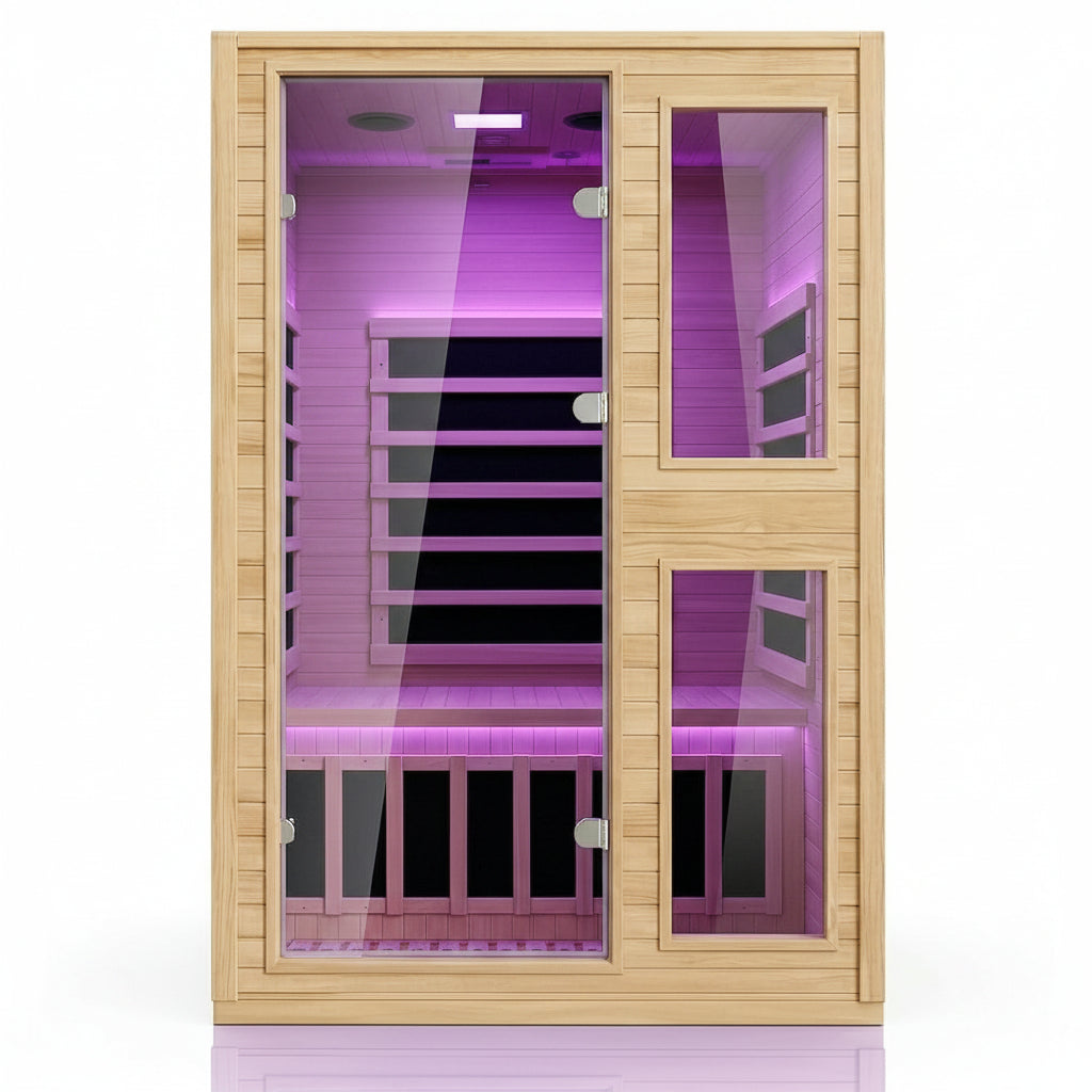 2 Person Far Infrared Sauna with Smart APP Control, Canadian Hemlock Wood Indoor Sauna Room, 2000W Low EMF Fast Heating Home Dry Sauna, 7 Color Chromotherapy, Bluetooth Speakers for Relaxation