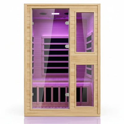 2 Person Far Infrared Sauna with Smart APP Control, Canadian Hemlock Wood Indoor Sauna Room, 2000W Low EMF Fast Heating Home Dry Sauna, 7 Color Chromotherapy, Bluetooth Speakers for Relaxation