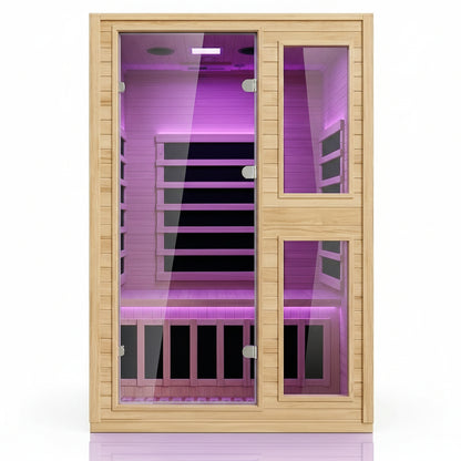 2 Person Far Infrared Sauna with Smart APP Control, Canadian Hemlock Wood Indoor Sauna Room, 2000W Low EMF Fast Heating Home Dry Sauna, 7 Color Chromotherapy, Bluetooth Speakers for Relaxation