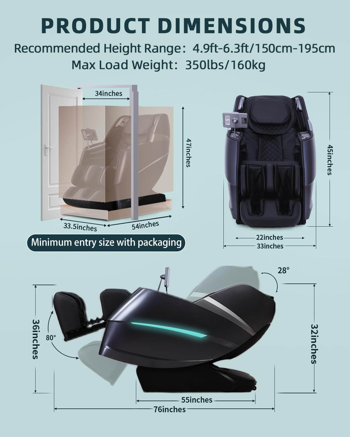 Massage Chair 4D Full Body Zero Gravity 55" Long Sl-Track,Black