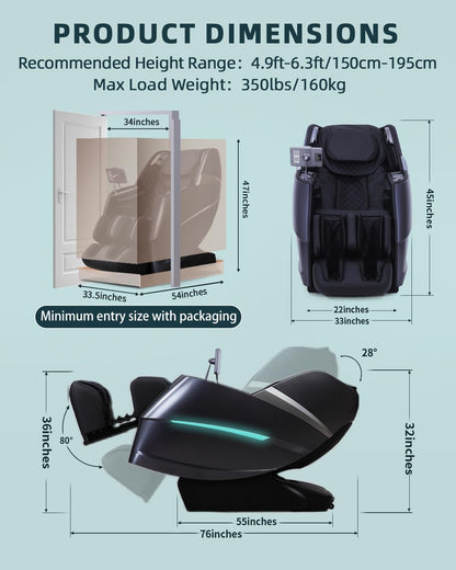 Massage Chair 4D Full Body Zero Gravity 55" Long Sl-Track,Black