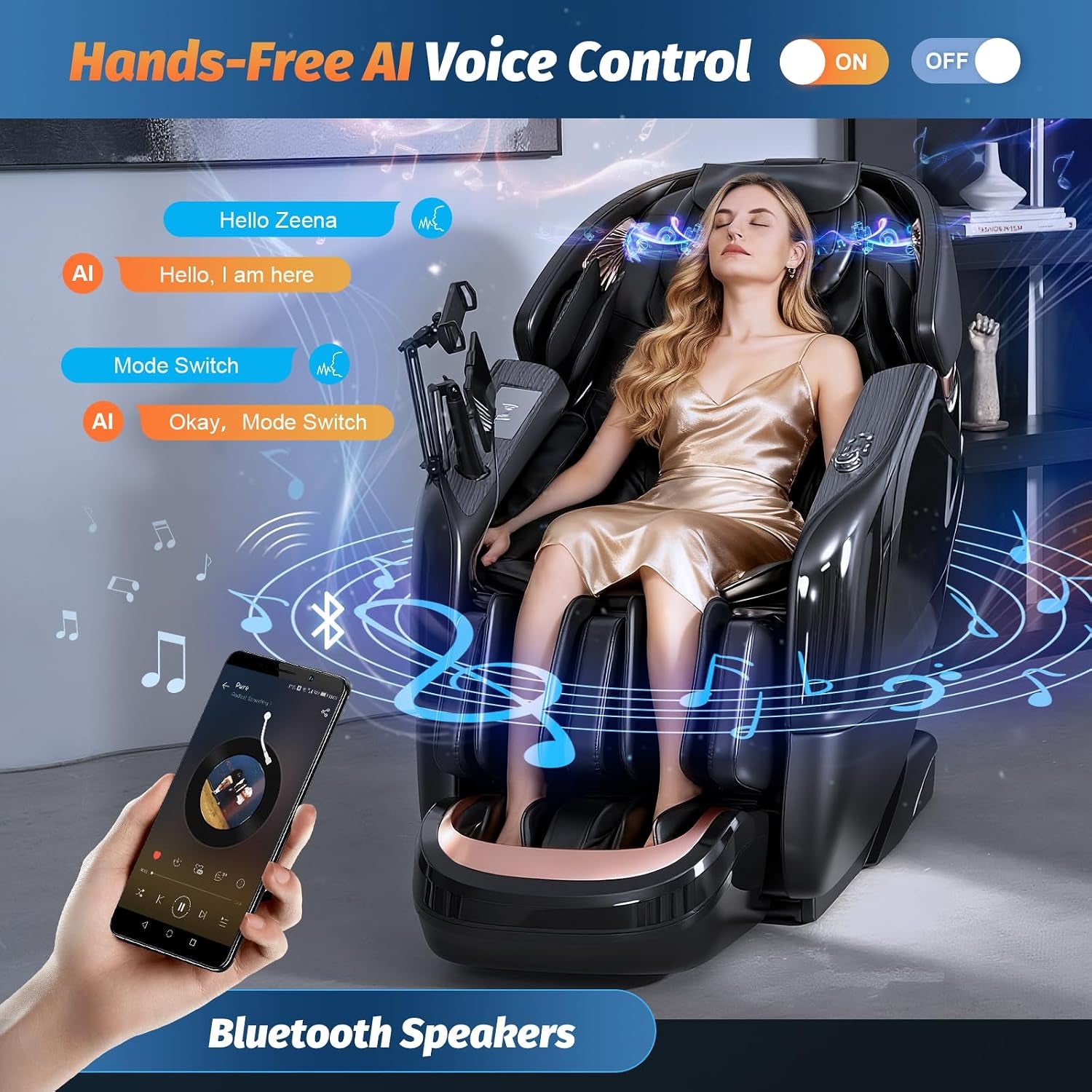 Massage Chair Full Body, 2026 Zero Gravity Sl-Track Shiatsu Massage Chairs Recliner with AI Voice, LED Backlight Remote Control, Waist & Calf Heating, Phone Joystick and Holder, G6 Black