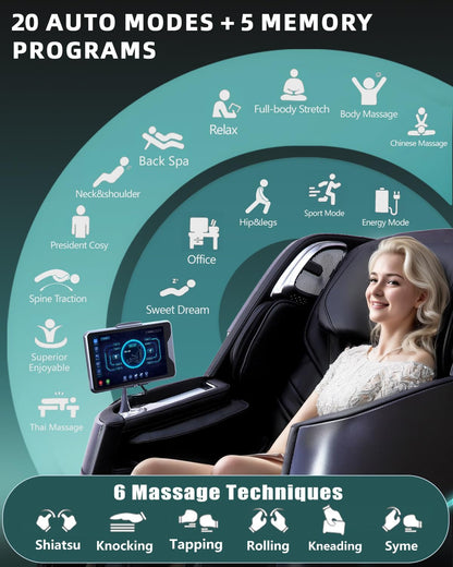 Massage Chair 4D Full Body Zero Gravity 55" Long Sl-Track,Black
